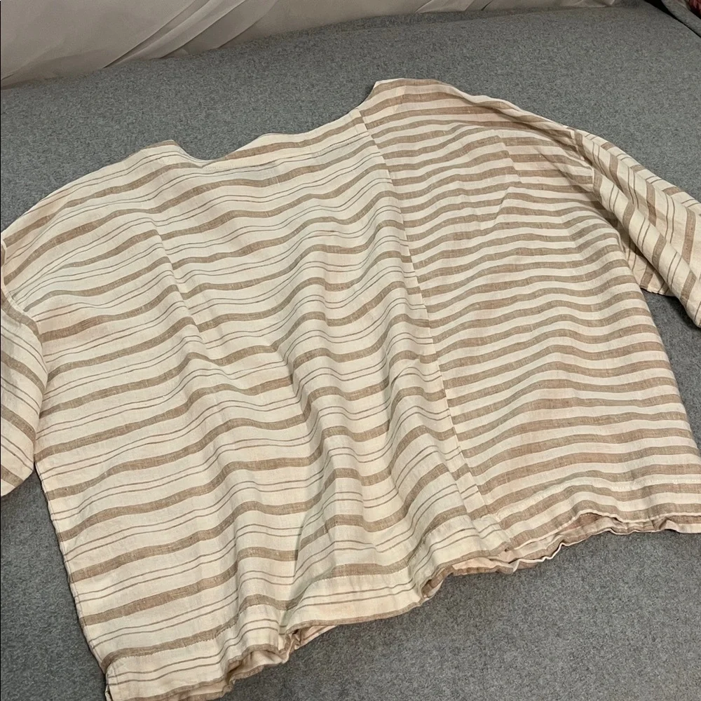 PureJill Lagenlook Linen Top XL Petite Boho Striped Boxy Quiet Luxury Coastal